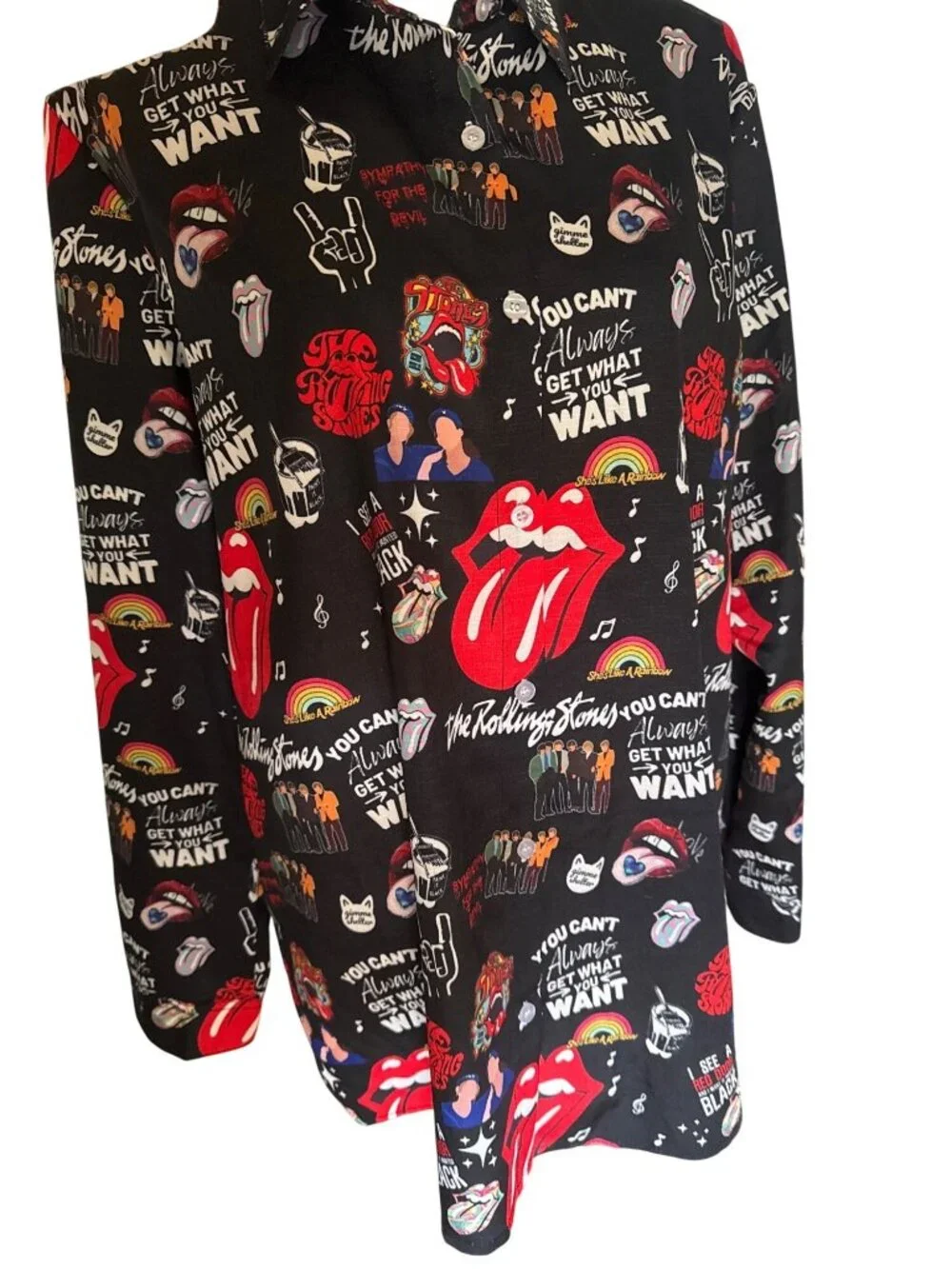 The Rolling Stones Multicolor Graphic Long-Sleeve Button-Up Shirt Women’s Size L - Picture 4 of 6